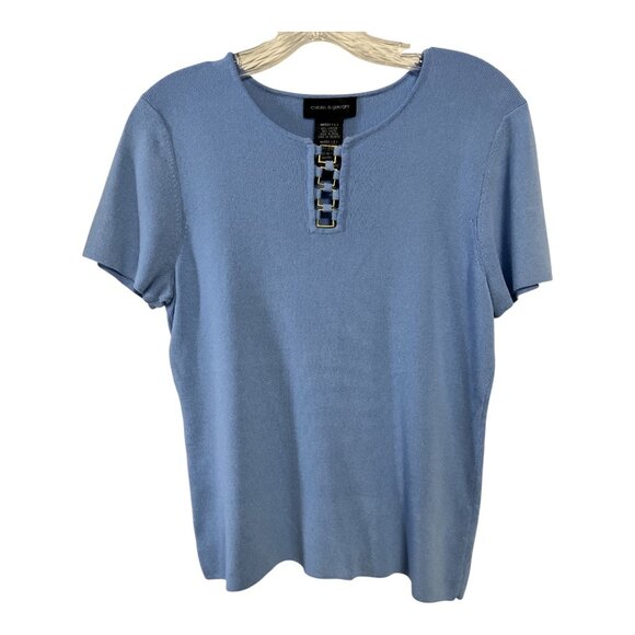 Cable & Gauge Women’s Size L Blue Short Sleeve Top – Chain Link Accent - Picture 1 of 3